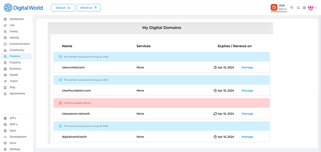 My Digital Domains Dashboard